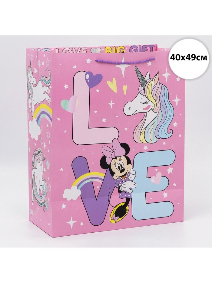 Пакет подарочный Love, 40×49×19 см, упаковка, Минни Маус и Единорог