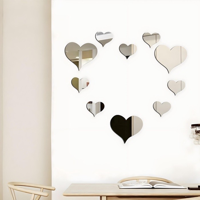 Наклейки интерьерные "Сердца", декор настенный зеркальный, набор 10 шт 9 - 15см
