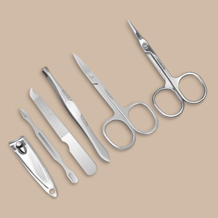 Набор маникюрный, 6 предметов, в футляре, красный