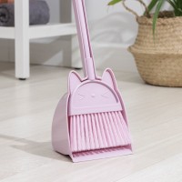 Щётка для пола Доляна «Китти»: щётка 14×50 см, совок 16×13×38 см, розовая