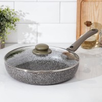 Сковорода Onyx, d=24 см, съёмная ручка, стеклянная крышка, антипригарное покрытие, цвет серый