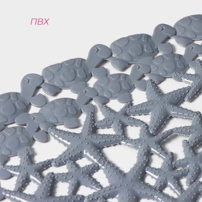 Коврик противоскользящий в ванну Доляна «Прибрежье», на присосках, 38×66 см, серый