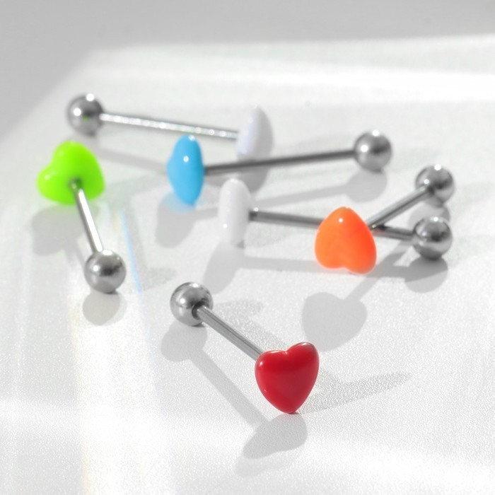 Пирсинг в язык «Сердце» минимал, L=1.9 см, МИКС в серебре