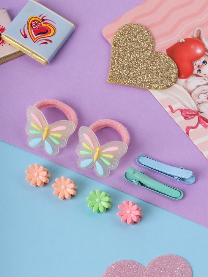 Набор для волос "Крошечка" (2 резинки, 2 зажима, 4 крабика) бабочка яркая