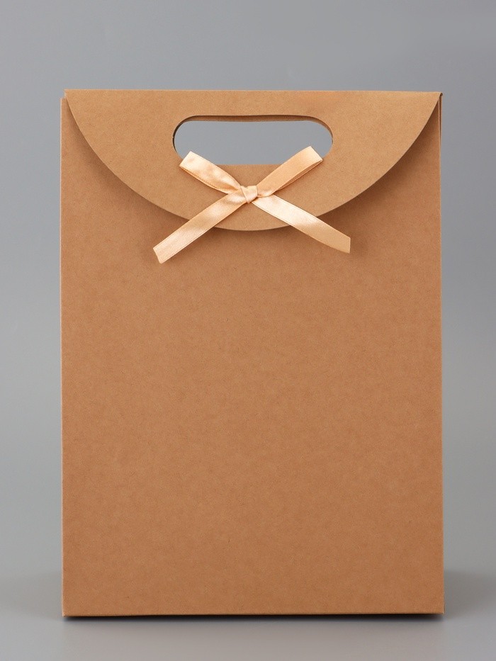 Коробка - пакет с ручкой, крафт, 26×19×9 см