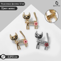 Брошь «Кошечка» с цветком, цвет МИКС (неделимая фасовка 12 шт., цена за шт.)