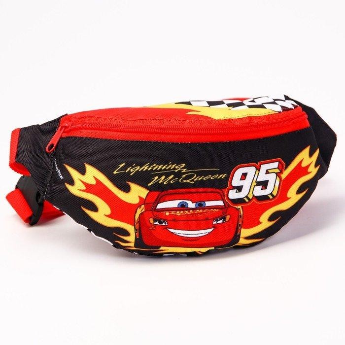 Сумка на пояс "Тачки", 25*6*13, отд на молнии, без подклада, черный