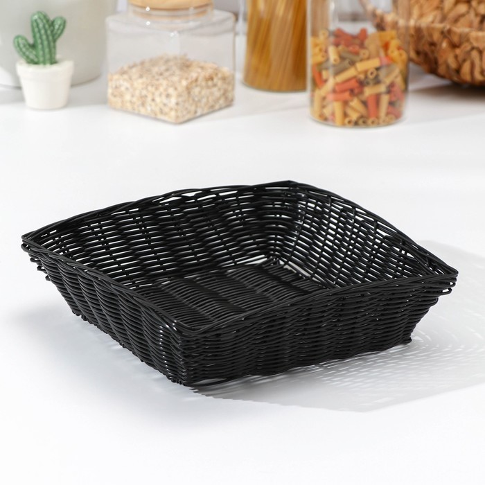Корзинка для фруктов и хлеба Доляна «Плетёнка», 24×24×6.5 см, пластик, плетёная, чёрная
