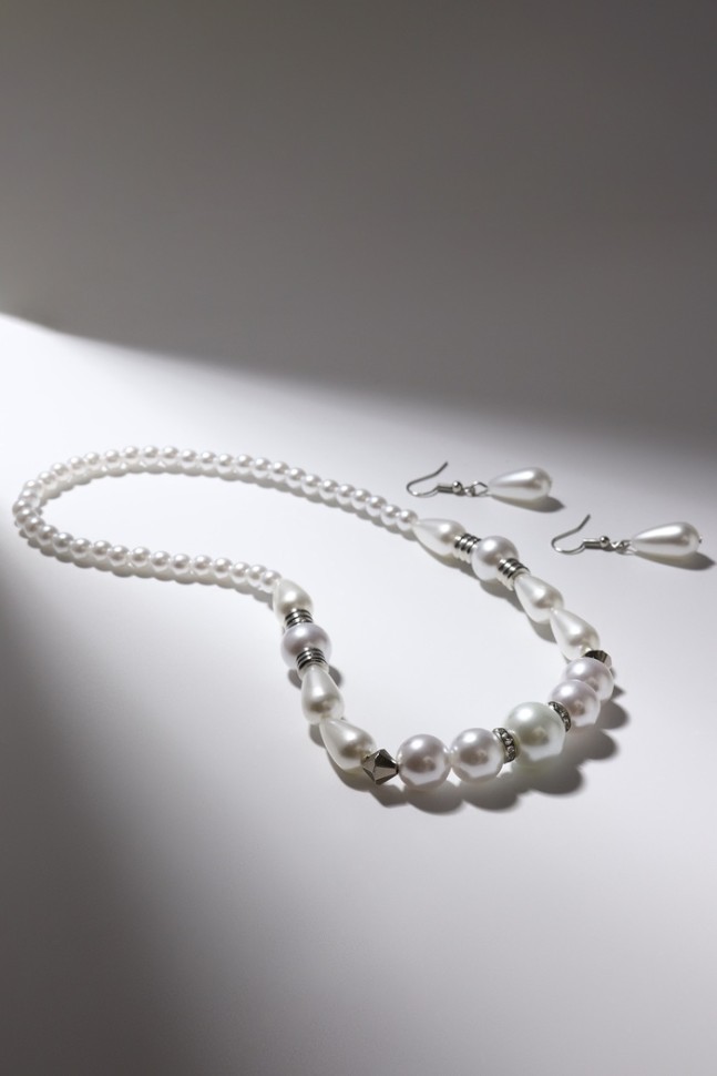 Набор 2 предмета: серьги, бусы «Жемчужная нить», цвет белый в серебре, 45 см