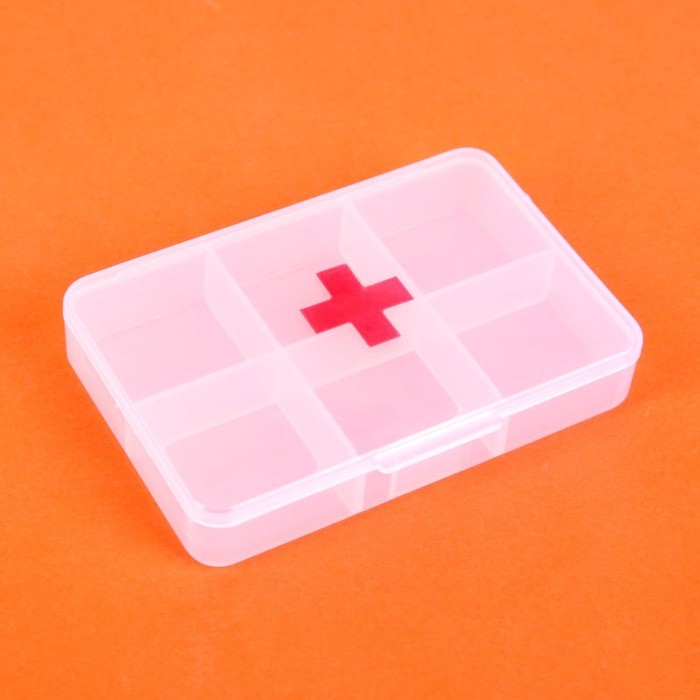 Таблетница «Быстрая аптечка», 6 секций, 8.7×5.5×1.8 см, цвет прозрачный