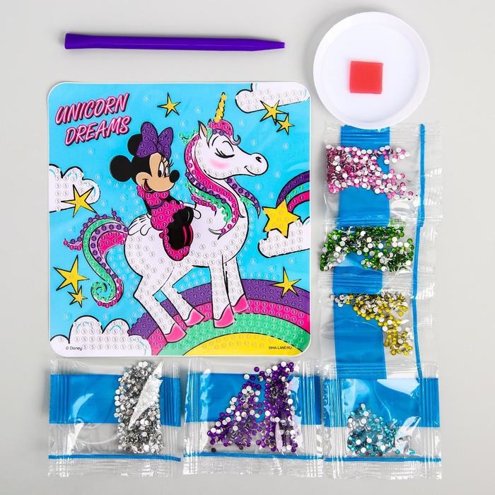 Алмазная мозаика на шкатулке с частичным заполнением «Минни Маус и Единорог», 14 х 14 см Алмазная мозаика на шкатулке с частичным заполнением «Минни Маус и Единорог», 14 х 14 см