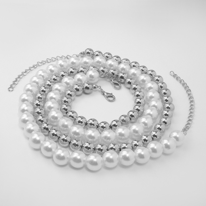 Бусы «Олимпия» с жемчугом, две нити, цвет серебро, 45см
