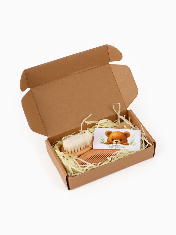 Расческа детская, деревянная с натуральной щетиной, гребень, набор 2 шт., M&B