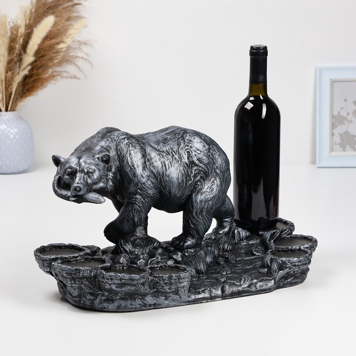 Подставка для бутылки «Медведь», 45×23×25 см, серебро