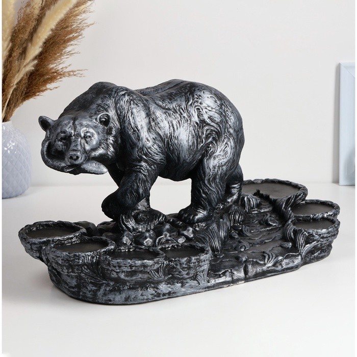 Подставка для бутылки «Медведь», 45×23×25 см, серебро