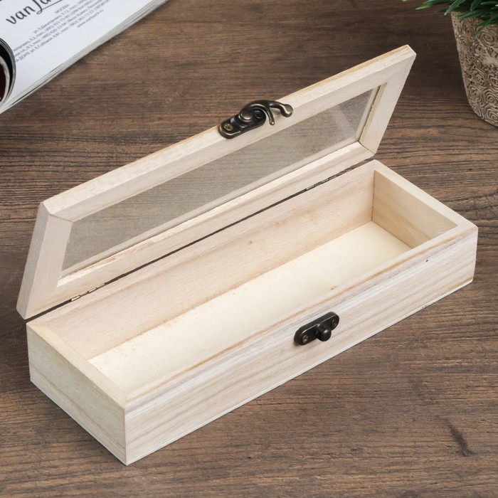 Шкатулка дерево под роспись со стеклом 3,8х19,7х7 см