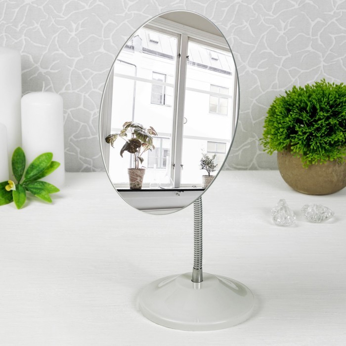 Зеркало настольное, на гибкой ножке, d зеркальной поверхности 15 см, цвет белый