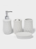 Набор аксессуаров для ванной комнаты Доляна «Течение», 4 предмета, дозатор 350 мл, мыльница, два стакана 300 мл, белый