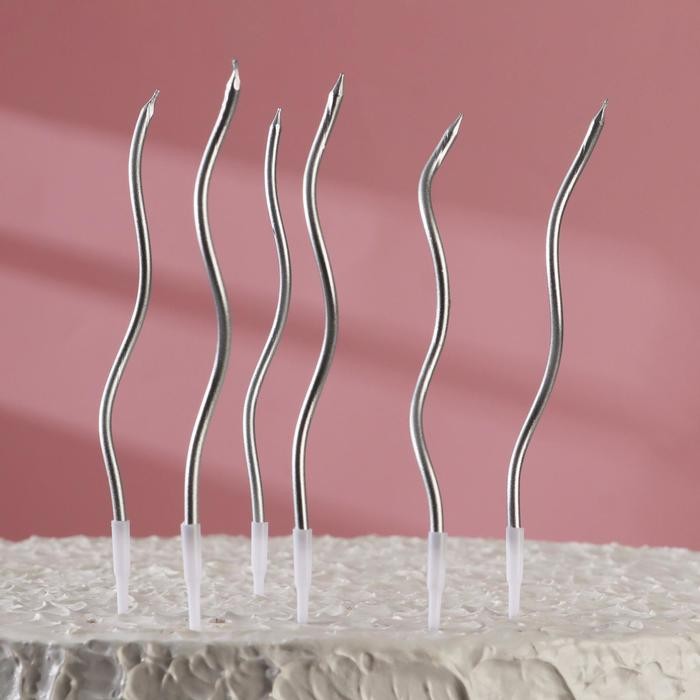 Свечи для торта «Серпантин» 6 шт., коктейльные, серебристые