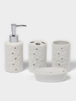 Набор аксессуаров для ванной комнаты Доляна «Барельеф», 4 предмета, дозатор 280 мл, мыльница, 2 стакана, бежевый