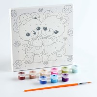 Картина по номерам на холсте с подрамником для детей «Мишки на лужайке», 17 х 17 см