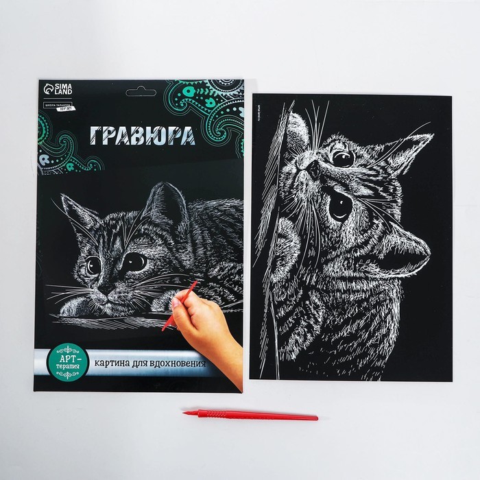 Гравюра «Котёнок» с металлическим эффектом «серебро» А4