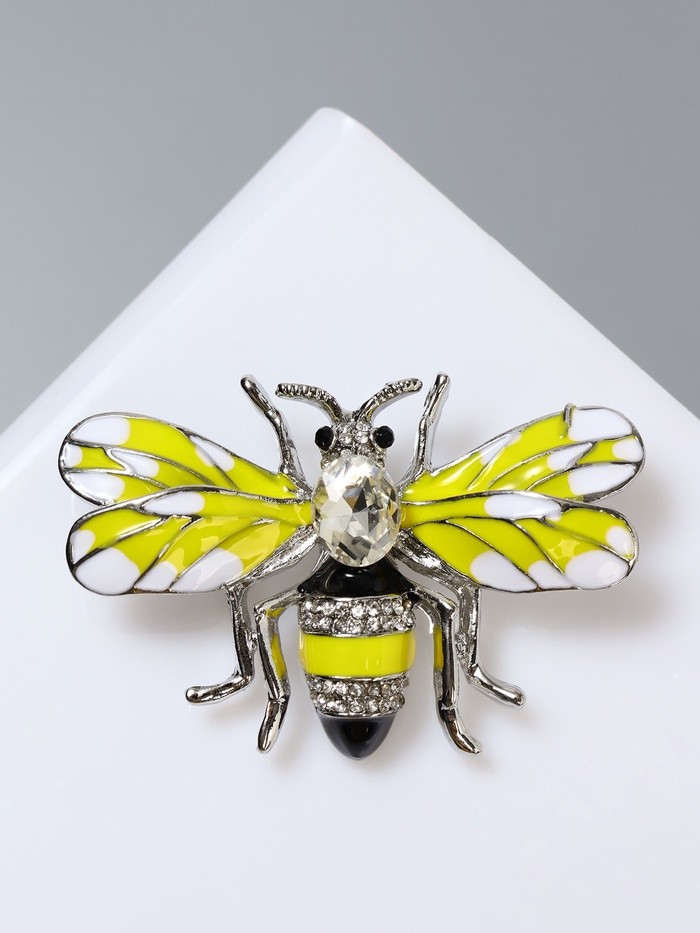 Брошь «Пчела» медуница, жёлтая в серебре