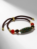 Браслет-оберег «Бусина Дзи» на шнурке, овал, цветной, d=7 см