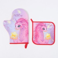 Набор кухонный новогодний Этель "Волшебства": прихватка 19х19 см, Варежка-прихватка новогодняя 20х28 см, 100% хл