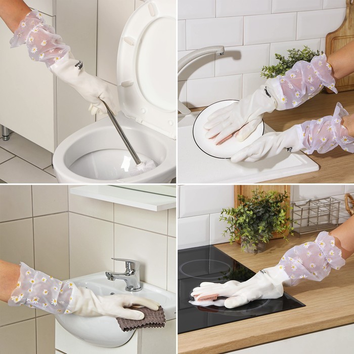 Перчатки хозяйственные Raccoon с щётками, манжетой и подкладом, размер L, 47 см, белые