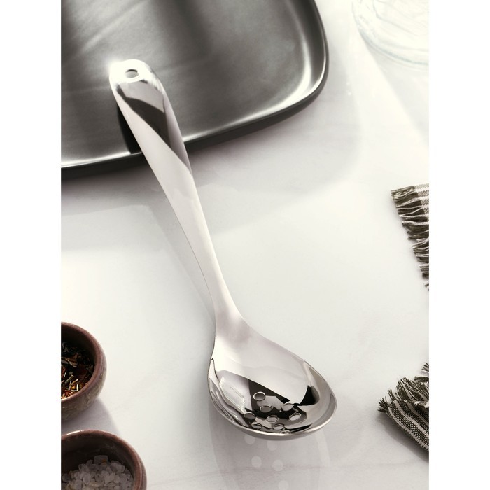 Ложка гарнирная перфорированная Доляна Everyday, 33×6,4 см, толщина 3 мм, цвет серебряный