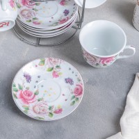 Набор чайный Доляна «Томная роза», на 6 персон, 13 предметов: 6 чайных пар 230 мл, чайник 1 л