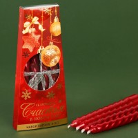 Свечи новогодние витые, набор «Счастья в Новом году», 4 шт, красные, 14,5 х 1,5 см