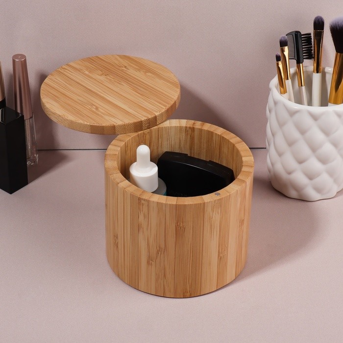 Органайзер для хранения «BAMBOO», с крышкой, раздвижной, d=12×10.5 см, коричневый