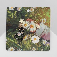 Серьги с эмалью «Волшебство» кот и цветок, цветные в золоте