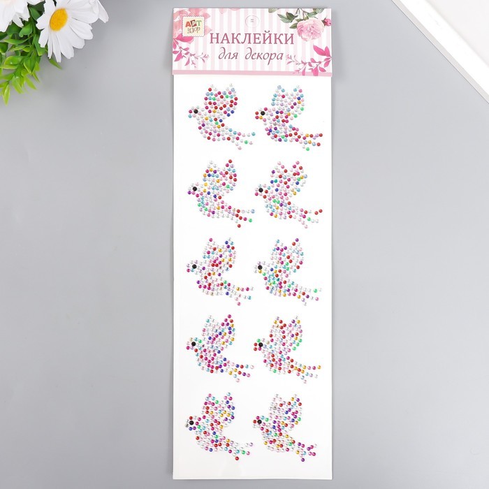 Наклейка пластик стразы "Голуби" разноцветные 32х10,5 см