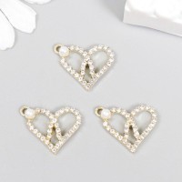 Декор для творчества металл, стразы "Сплетённое сердце" 2,3х1,7 см