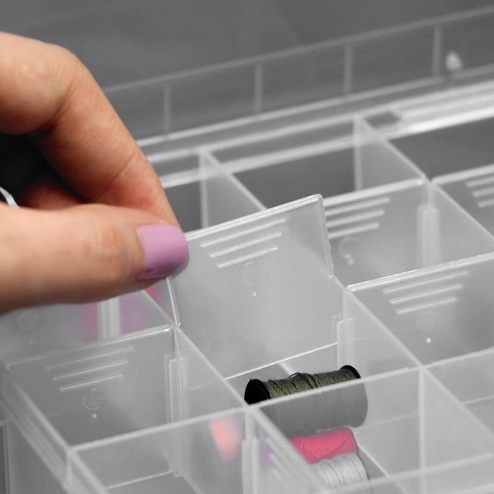 Органайзер для хранения мелочей, передвижные ячейки, 20 ячеек, 20.8×17.5×4 см, прозрачный