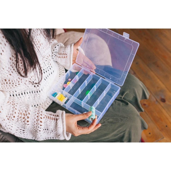 Органайзер для хранения мелочей, передвижные ячейки, 20 ячеек, 20.8×17.5×4 см, прозрачный