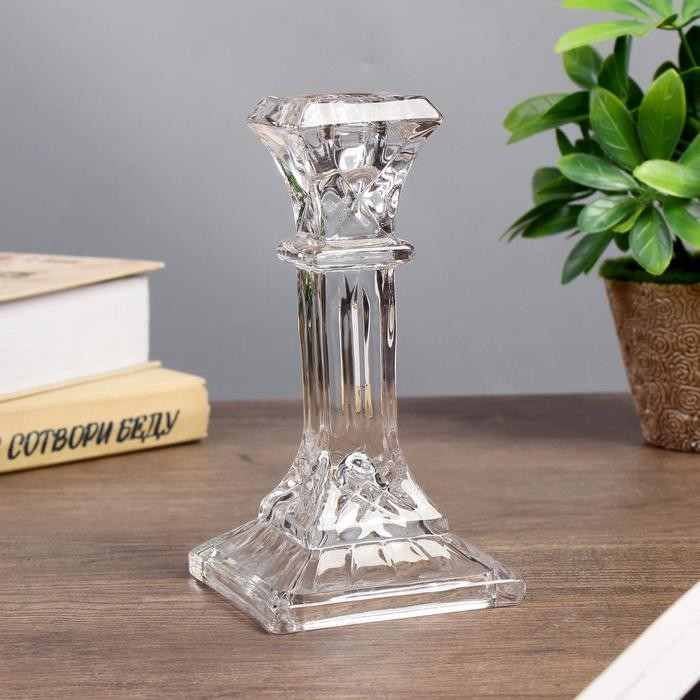 Подсвечник стекло на 1 свечу "Колонна с прямоугольная" прозрачный 16,5х8,3х8,3 см