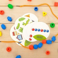 Шнуровка с карточками 60 шт., 16 развивающих заданий, по методике Монтессори