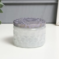 Банка для свечей стекло с крышкой "Соты" белая матовая 5х7х7 см МИКС