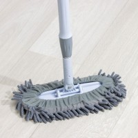 Швабра для мытья пола плоская гибкая Доляна, насадка из микрофибры букли 29×13 см, телескопическая стальная ручка 75(116) см, серая