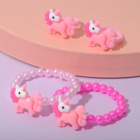 Набор детский «Выбражулька» 2 предмета: браслет, кольцо, единорог, розовый