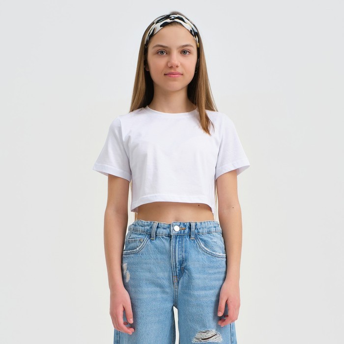 Футболка детская укороченная KAFTAN "Basic line", р. 34 (122-128 см), белый