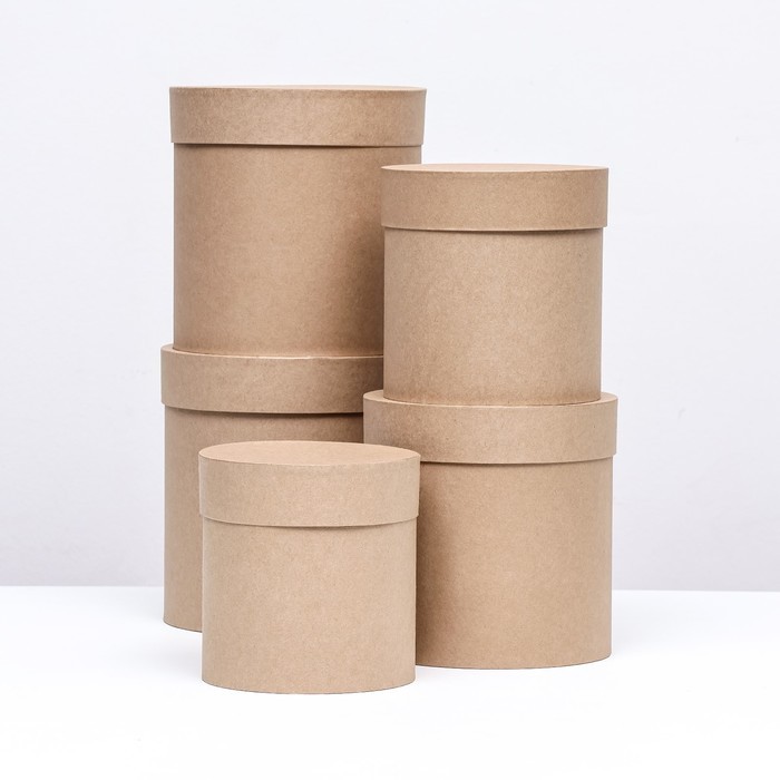 Набор круглых подарочных коробок 5 в 1 «Крафт однотонный», 20×20 - 11×11 см