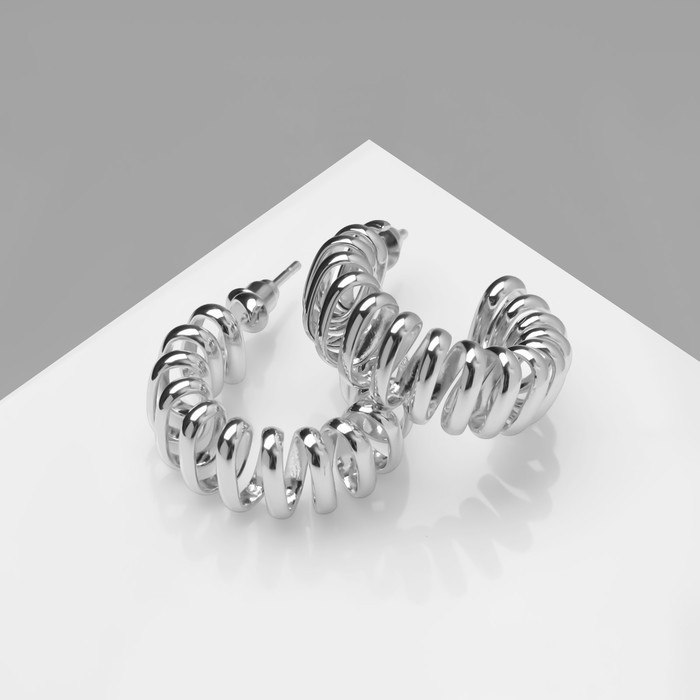 Серьги металл «Круг» пружинка, цвет серебро