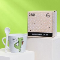 Кружка керамическая с ложкой «Динозавр: Я люблю тебя», 180 мл, цвет белый