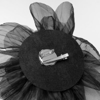 Брошь текстильная «Цветок» объемный, невесомый, цвет чёрный