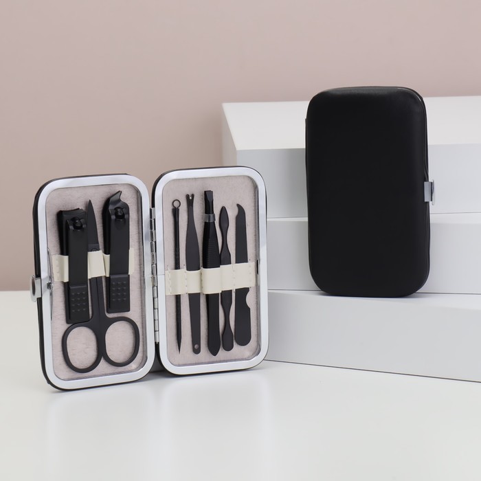 Набор маникюрный Black, 8 предметов, в футляре, чёрный